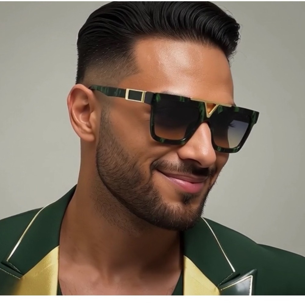 Men's Inspired Green Marble Square Sunglasses‎ Street Wear Trendy Classy Driving